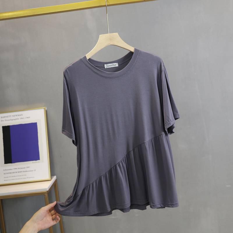 Áo Thun Tay Ngắn Cổ Tròn Màu Trơn Dáng Rộng Thời Trang Mùa Hè Phong Cách Hàn Quốc Mới 2023