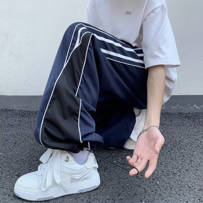 Quần Dài Thể Thao Thêu Họa Tiết Màu Sắc Tương Phản Phong Cách Đường Phố Cho Nam