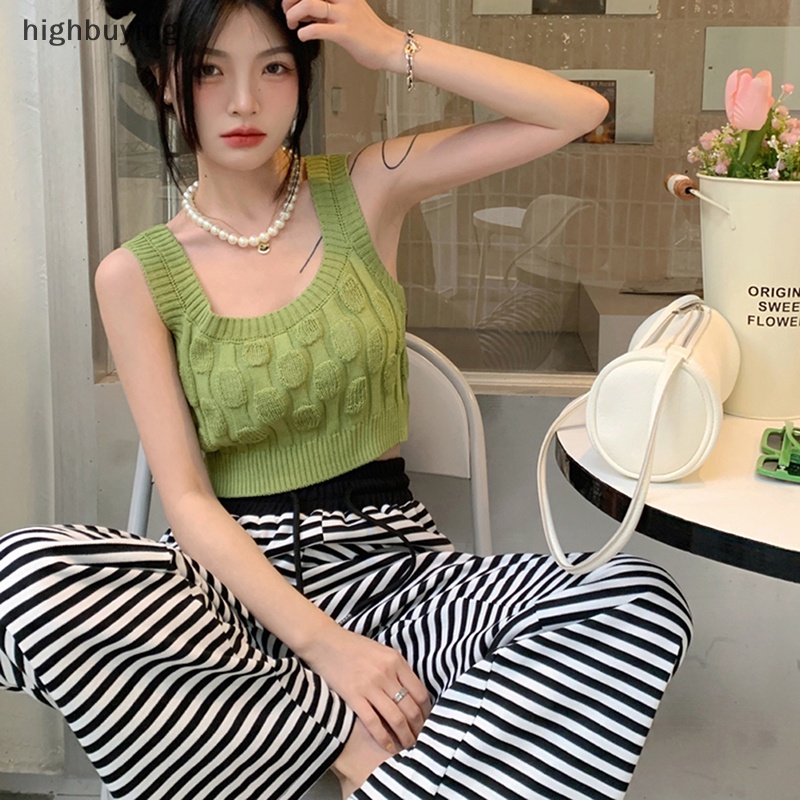 Áo Hai Dây Dệt Kim Màu Sắc Vintage Cho Nữ