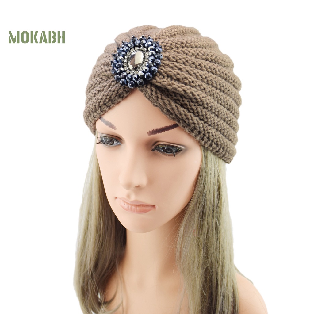[Mok Abh] Mũ Beanie Sợi Acrylic Pha Lê Nhân Tạo Rộng Gấp Lại Được Dùng Hàng Ngày Dành Cho Bạn Nữ