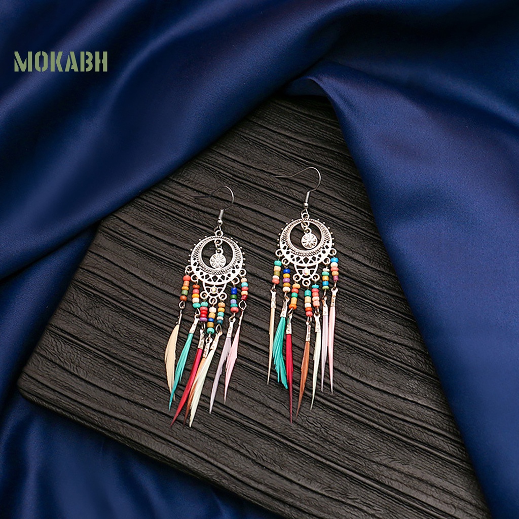 [Mok Abh] Bông Tai Theo Phong Cách Bohemian Retro Hình Lông Vũ