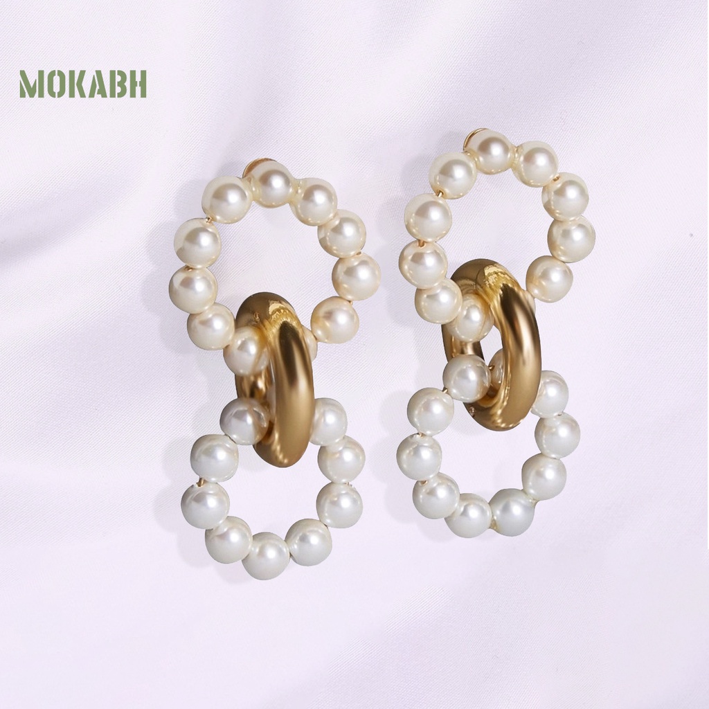 Abh Bông Tai Hình Tròn Đính Ngọc Trai Nhân Tạo Phong Cách Bohemian Thời Trang