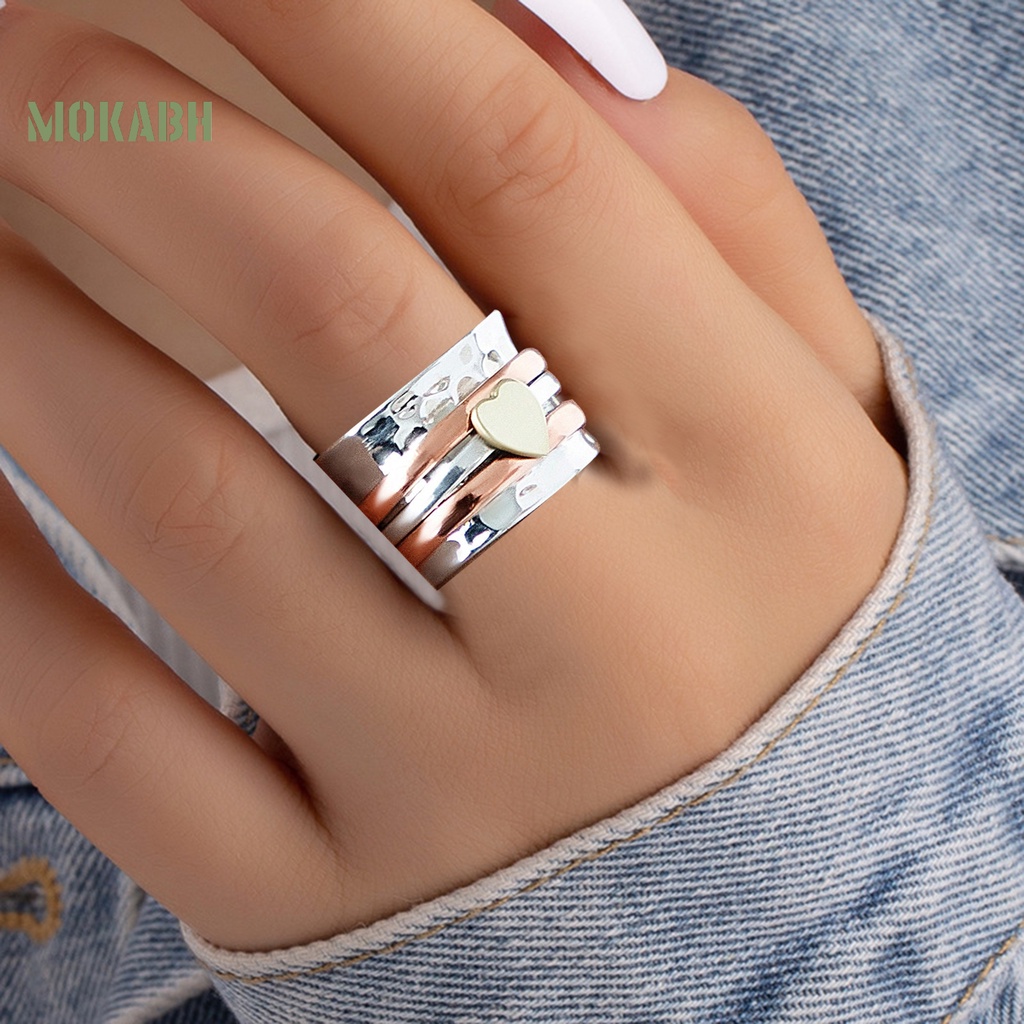 [Mok Abh] Nhẫn Xoay Họa Tiết Hình Học Phong Cách Bohemian Giúp Giảm Căng Thẳng Thời Trang Cho Nữ