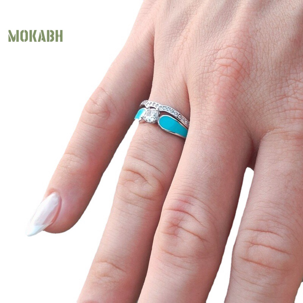 [Mok Abh] Nhẫn Đính Đá Ngọc Lam Giả Hình Sóng Biển Hai Lớp Không Gây Dị Ứng Có Thể Tháo Rời Thời Trang Thanh Lịch Cho Nữ