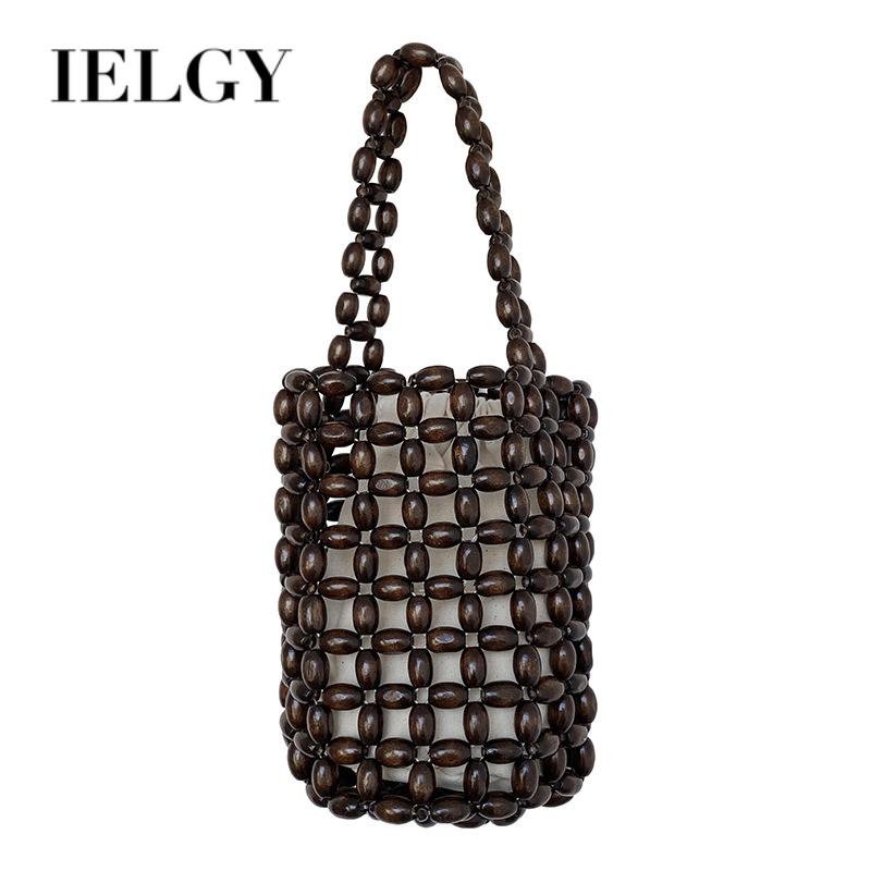 Ielgy Túi bucket Dây Rút Xỏ Hạt Gỗ Thủ Công Nhỏ Gọn Thời Trang niche Dành Cho Bạn Nữ