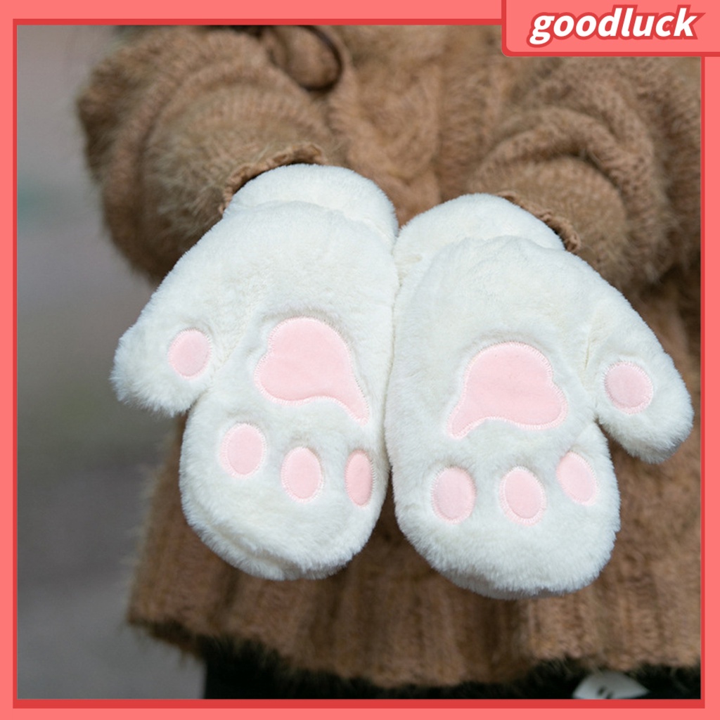 1 Đôi Găng Tay Hình Chân Mèo Phủ Lông Dày Dặn Chống Gió Thời Trang Thu Đông Dễ Thương Cho Nữ