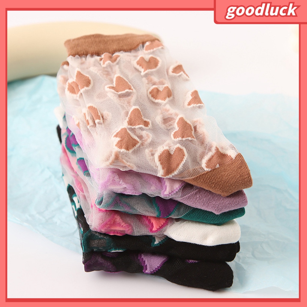1 Đôi Tất Lụa Thủy Tinh Trong Suốt Co Giãn Chống Trượt Họa Tiết Trái Tim Cho Nữ
