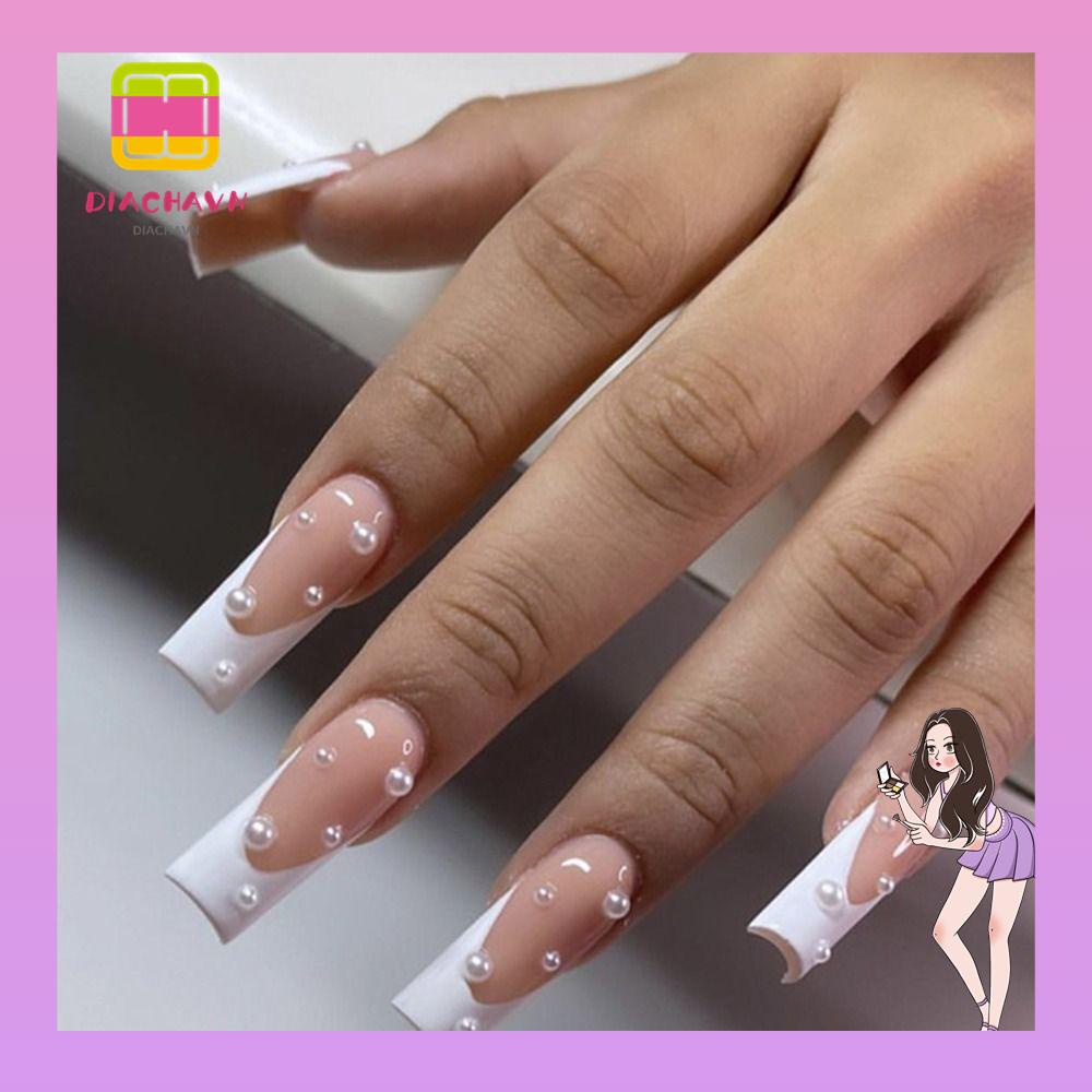 Bộ 24 Móng Tay Giả Dạng Nhấn Tiện Dụng Vòng Hoa Giả Trang Trí Phong Cách Pháp