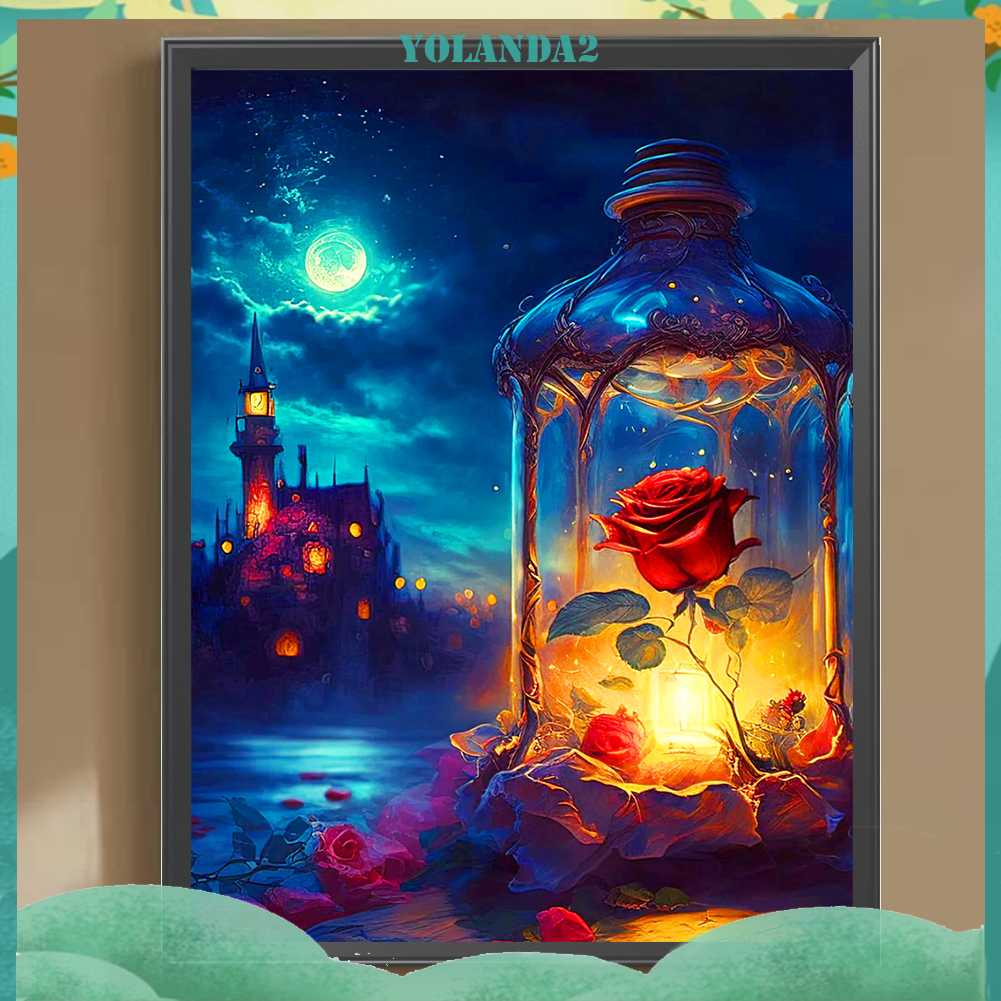 Tranh Đính Đá Kim Cương Toàn Bộ 5D DIY Hình Lâu Đài Hoa Hồng