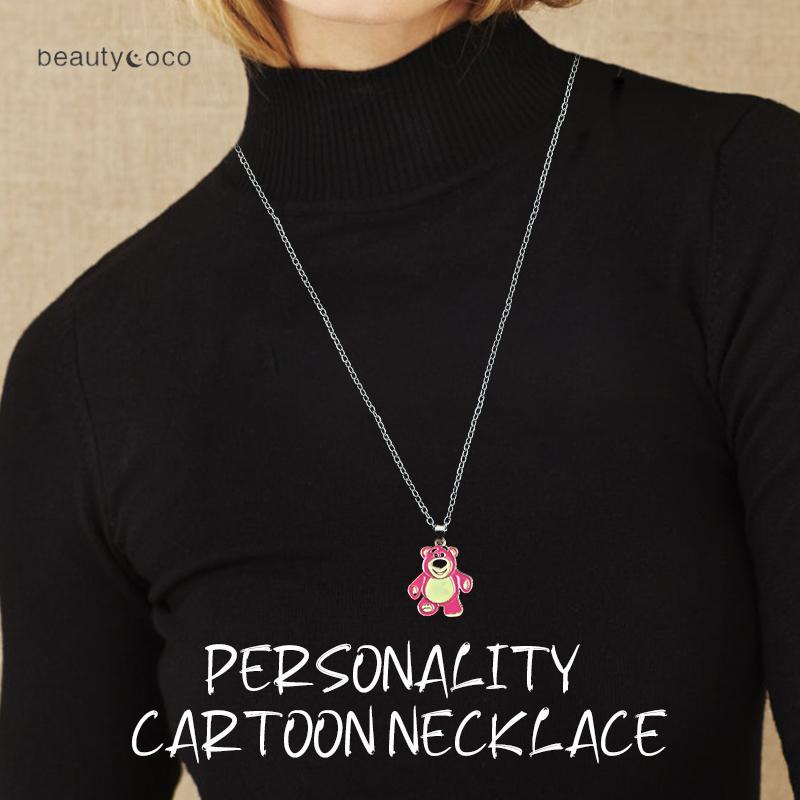 Beautycoco🍊Vòng cổ Mặt Hình Chú Gấu Nhỏ Hoạt Hình Màu Đỏ Đen Bằng Thép Không Gỉ Thời Trang Cho Học Sinh