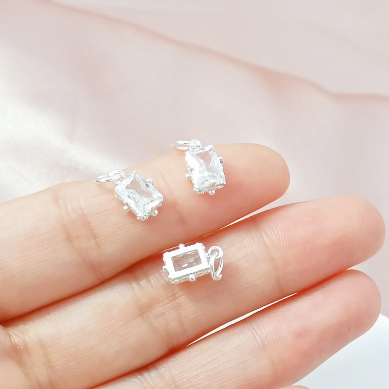 Mặt Dây Chuyền Bằng Đồng Mạ Bạc Dày Dặn Đính Đá Zircon Hình Vuông Nhiều Màu Sắc Dùng Làm Trang Sức DIY
