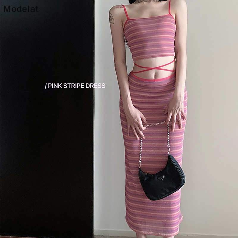 Mfc Set Áo Quần Dệt Kim Kẻ Sọc Thời Trang Mùa Hè Cho Nữ