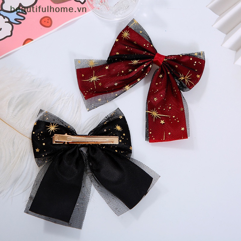 Kẹp Tóc Nơ Ren Hình Ngôi Sao Phong Cách Lolita Dễ Thương Cho Bé Gái