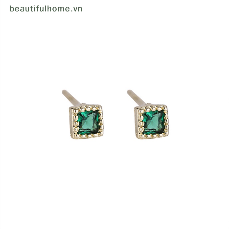 Bông Tai Đính Đá Zircon Hình Vuông Màu Sắc Ngọc Lục Bảo Thời Trang Cho Nữ