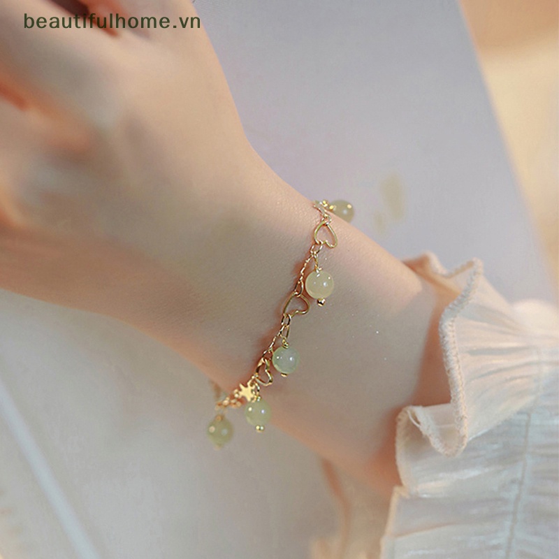 [beautifulhome] Vòng Đeo Tay May Mắn Đính Ngọc Bích / Ngôi Sao / Trái Tim Tua Rua Xinh Xắn Thời Trang Cho Nữ [