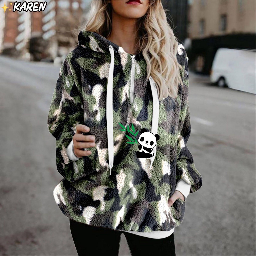 Áo Hoodie Tay Dài Có Khóa Kéo Họa Tiết Rằn Ri Cỡ Lớn Thời Trang