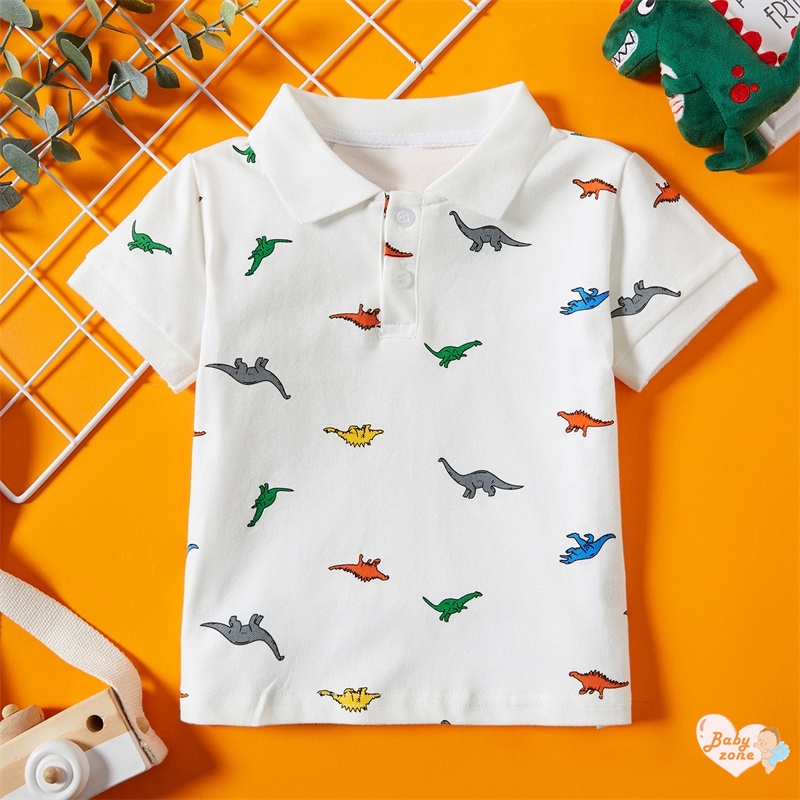 Áo polo Tay Ngắn In Họa Tiết Khủng Long Hoạt Hình Thời Trang Mùa Hè Cho Bé Trai Từ 2-7 Tuổi