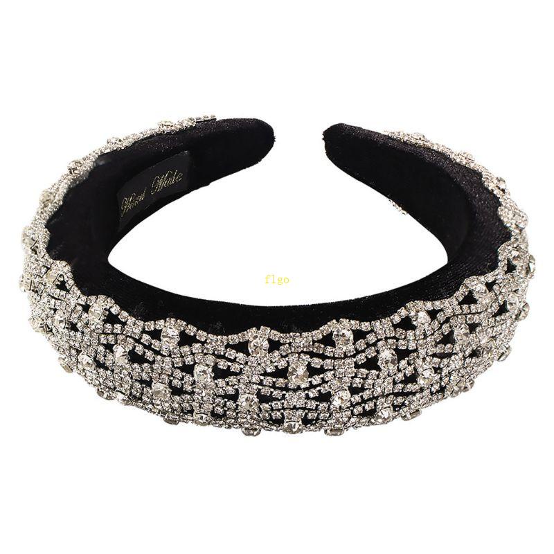 Flgo Băng Đô Nhung Gợn Sóng Đính Đá Lấp Lánh Thời Trang