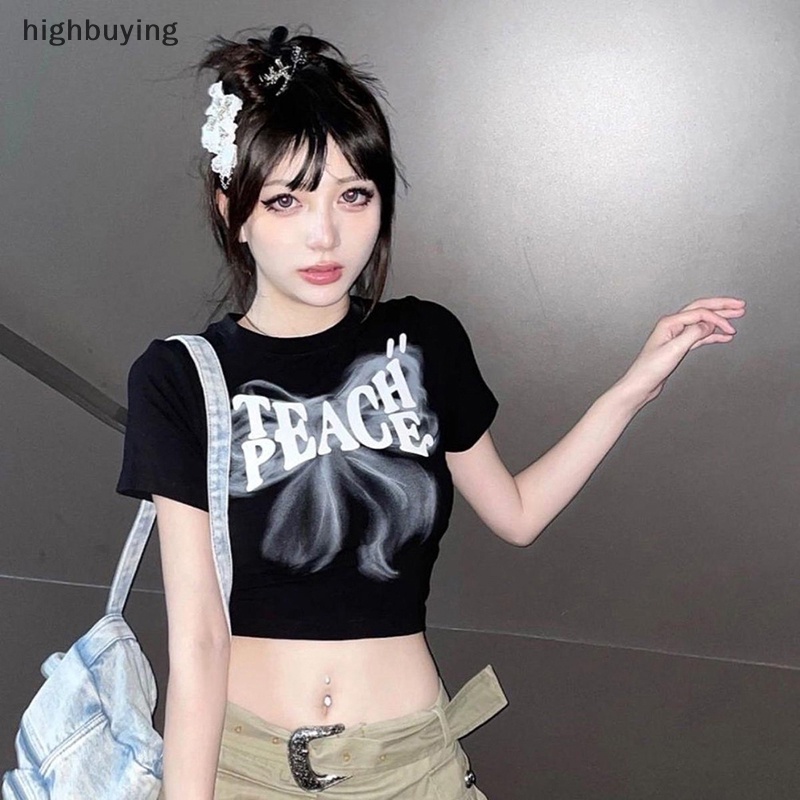 Áo Thun Lửng Ngắn Tay Cổ Tròn In Họa Tiết Phong Cách Retro Cho Nữ