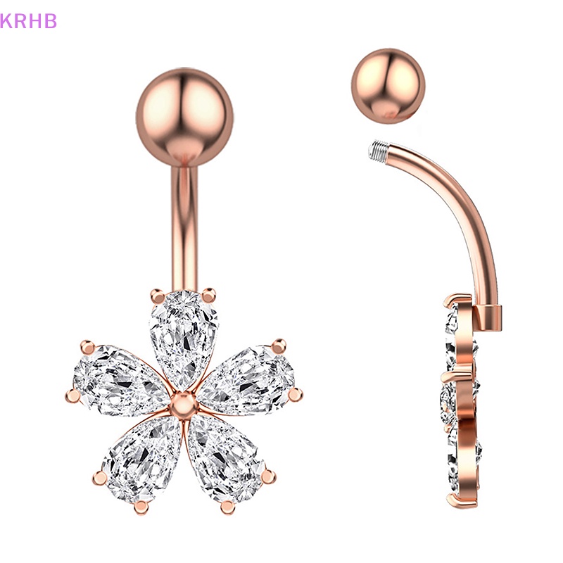 Khuyên Rốn Chất Liệu Thép Không Gỉ Đính Đá Hình Hoa Mới