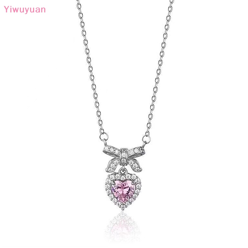 &lt; Yiwuyuan &gt; Vòng cổ Mặt Hình Nơ Trái Tim Zircon Hồng Thời Trang Quyến Rũ Dành Cho Nữ