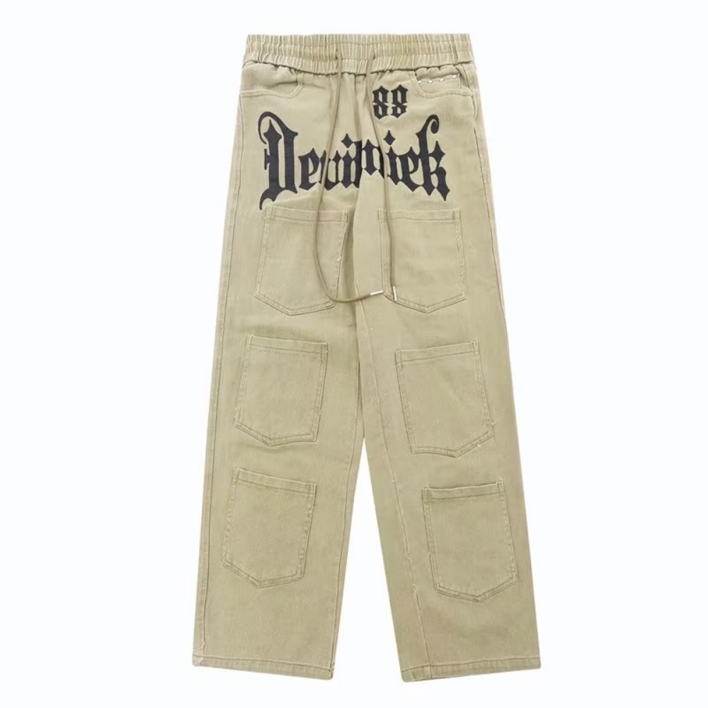 Quần Jean Dài Lưng Cao Dáng Rộng Phong Cách Retro Mỹ Cá Tính Cho Nam Nữ