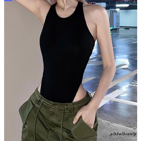 Bộ Áo Liền Quần Ngắn Không Tay Hở Lưng Màu Đen Thời Trang Mùa Hè Cho Nữ