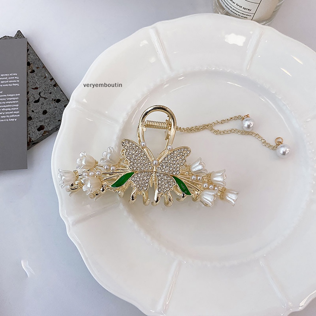 Kẹp Tóc Hình Hoa / Bướm Đính Ngọc Trai Phối Tua Rua Phong Cách Hàn Quốc Thanh Lịch Cho Nữ