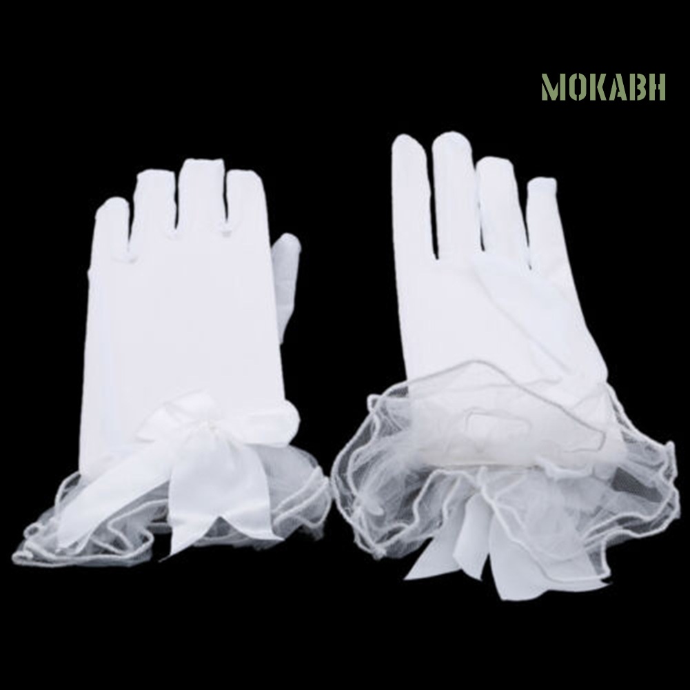 Găng Tay Ngắn Phối Ren Nơ Dành Cho Cô Dâu