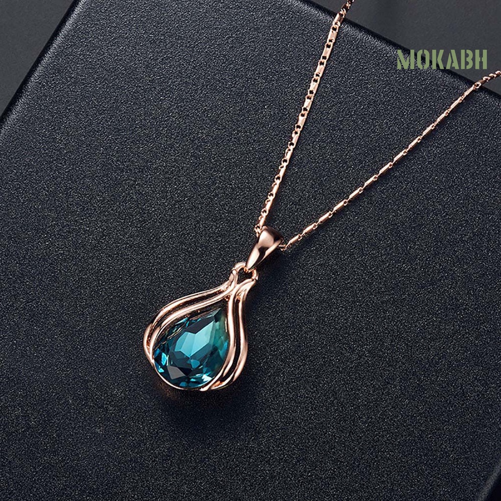 Bộ Vòng cổ + Bông Tai Đính Đá Zircon Hình Giọt Nước Cho Nữ