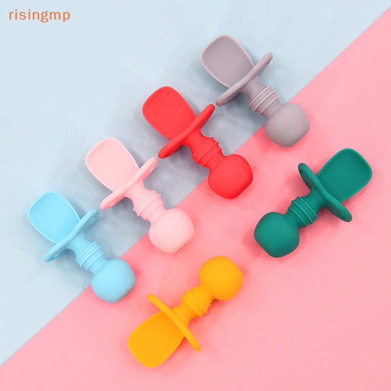 Bộ Muỗng Nĩa Bằng Silicon Mềm Tay Cầm Ngắn Dành Cho Bé Tập Ăn