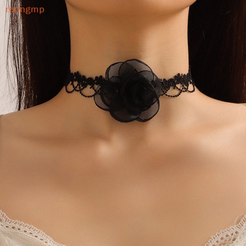 Vòng Cổ Choker Ren Hoa Trà Đen Phong Cách Gothic Quyến Rũ Cho Nữ