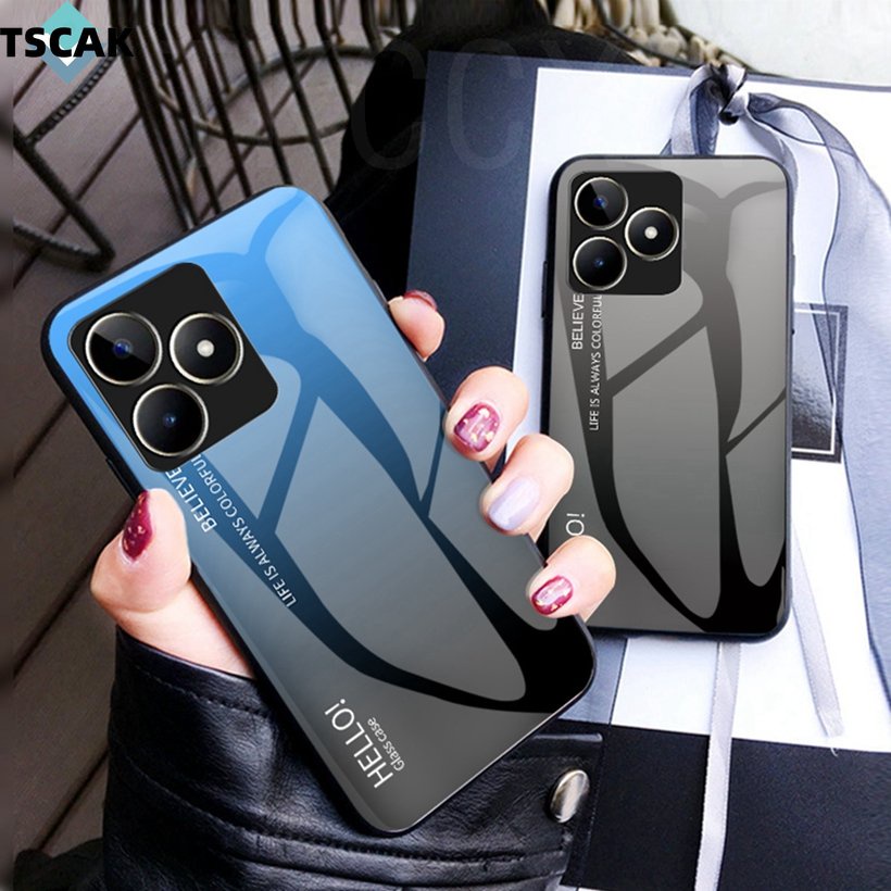 Ốp Điện Thoại Mặt Kính Cường Lực Màu Gradient Viền Silicone Cho Realme C53
