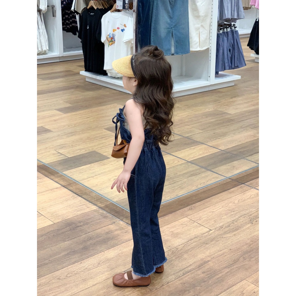 Bộ Áo Hai Dây + Quần Yếm Denim Thời Trang Mùa Hè Mới Cho Bé Gái 2023