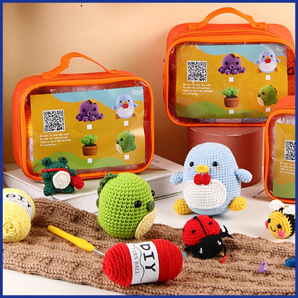 Bộ Dụng Cụ Đan Móc Len Thủ Công Hình Động Vật Kèm Túi Đựng Cho Trẻ Em Mới Bắt Đầu