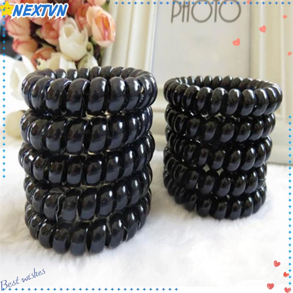 Set 5 Dây Cột Tóc Dạng Xoắn Co Giãn Màu Đen