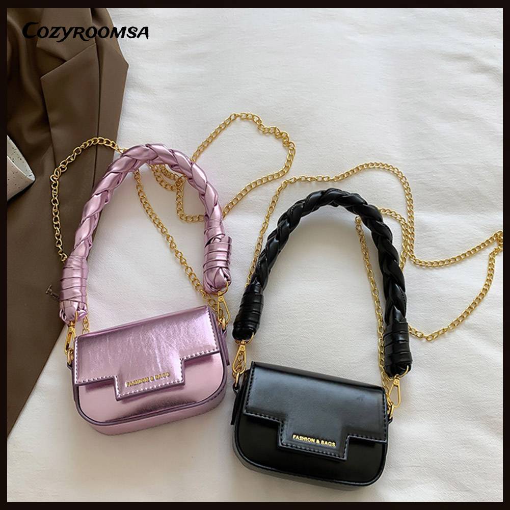 Túi Đeo Chéo Da PU Màu Trơn Ánh Laze Thời Trang Cho Nữ