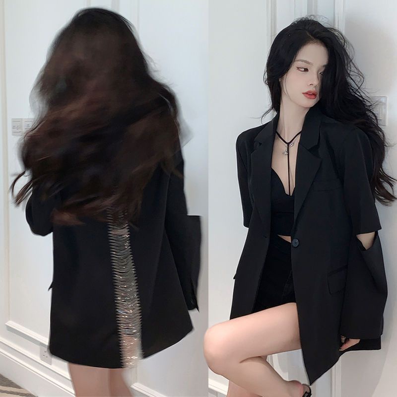 Áo Khoác Vest Hở Lưng Dáng Rộng Phối Dây Xích Thời Trang Xuân Thu 2023 Phong Cách Mới Cao Cấp Dành Cho Bạn Nữ