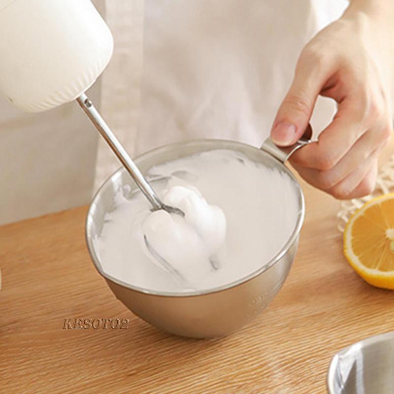 Bộ 2 Tô Kim Loại Tay Cầm Dài Chống Trượt Có Thang Đo Dùng Để Trộn Trứng / Món Tráng Miệng