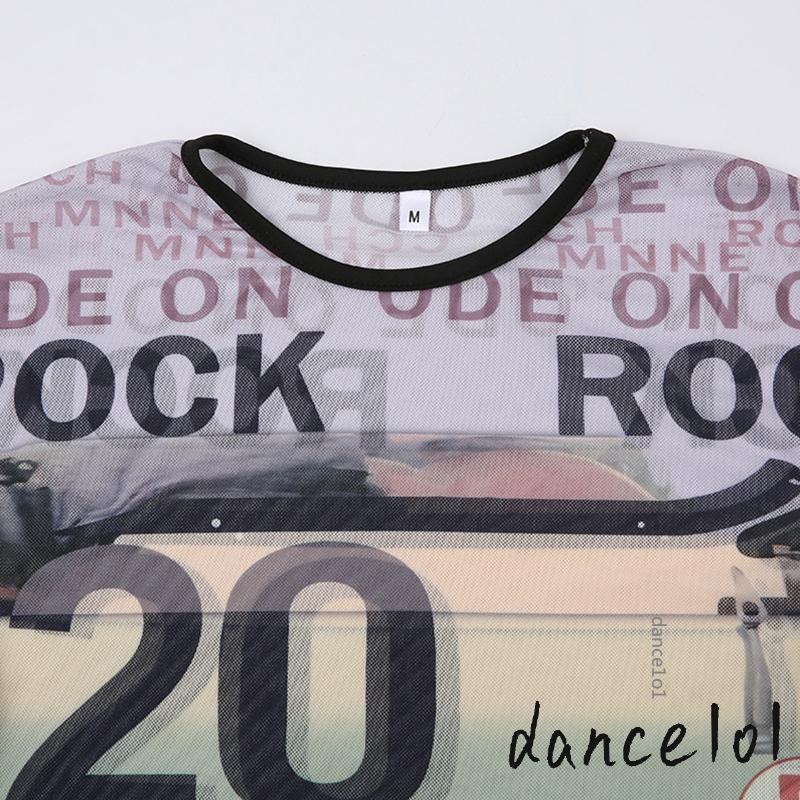 Áo Thun Lưới Tay Ngắn Cổ Tròn In Chữ dance1o1 Dành Cho Nữ