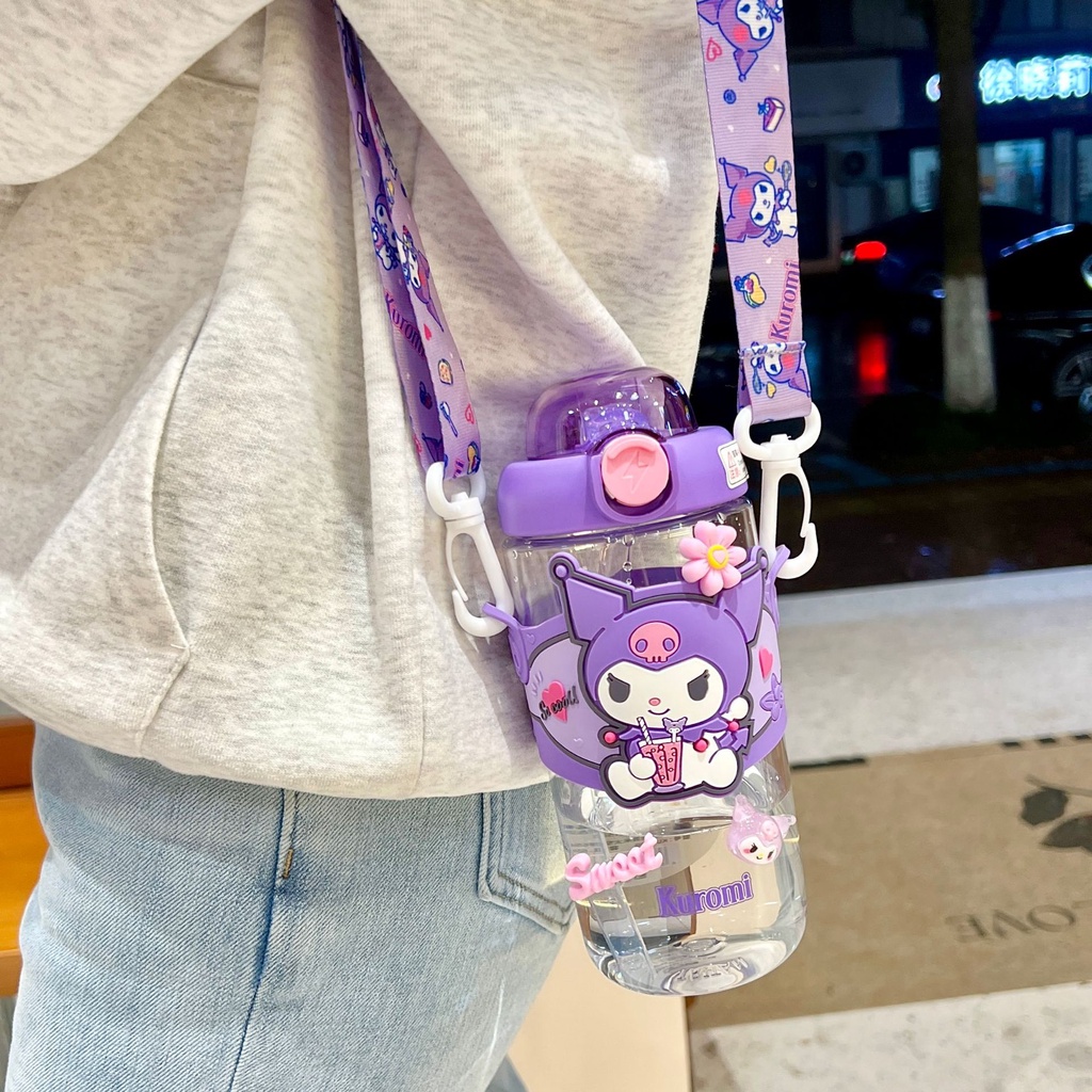 Bình Nước Có Ống Hút Họa Tiết Hoạt Hình Sanrio Kuromi Cinnamoroll Purin My Melody Dễ Thương Cho Bé Gái