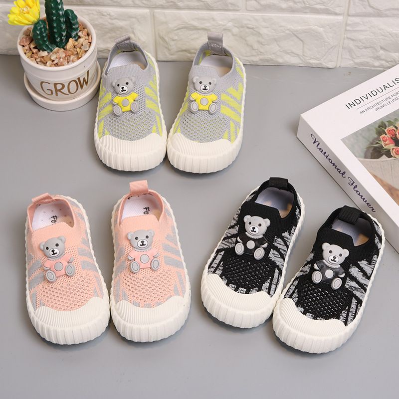 Giày Chun Len Dệt Kim Cho Bé Trai Bé Gái, Giày Bún Cổ Chun Phong Cách Hàn Quốc Cho Bé Từ 1 Tuổi-6 Tuổi Đính Tag Gấu