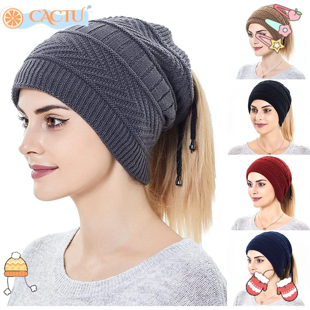 Mũ Beanie Dệt Kim Vải Lông Cừu Mềm Mại Giữ Ấm Mùa Đông Cho Nữ