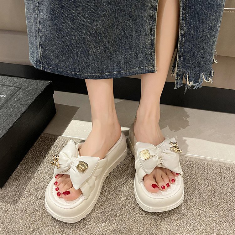 Dép Quai Ngang Đế Dày Đính Nơ Thời Trang Mùa Hè Hàn Quốc 2023