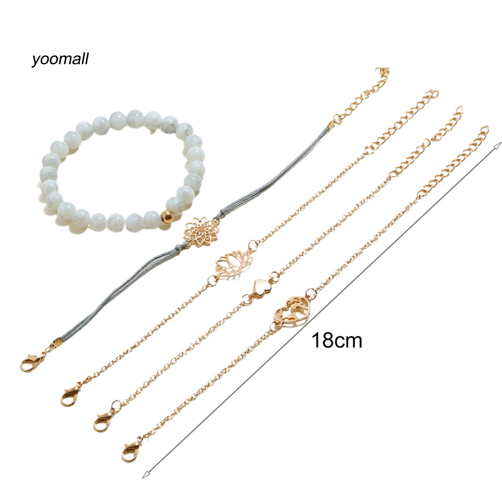 Set 5 Vòng Tay Hoa Sen Rỗng Sáng Điều Chỉnh Được Cho Nữ