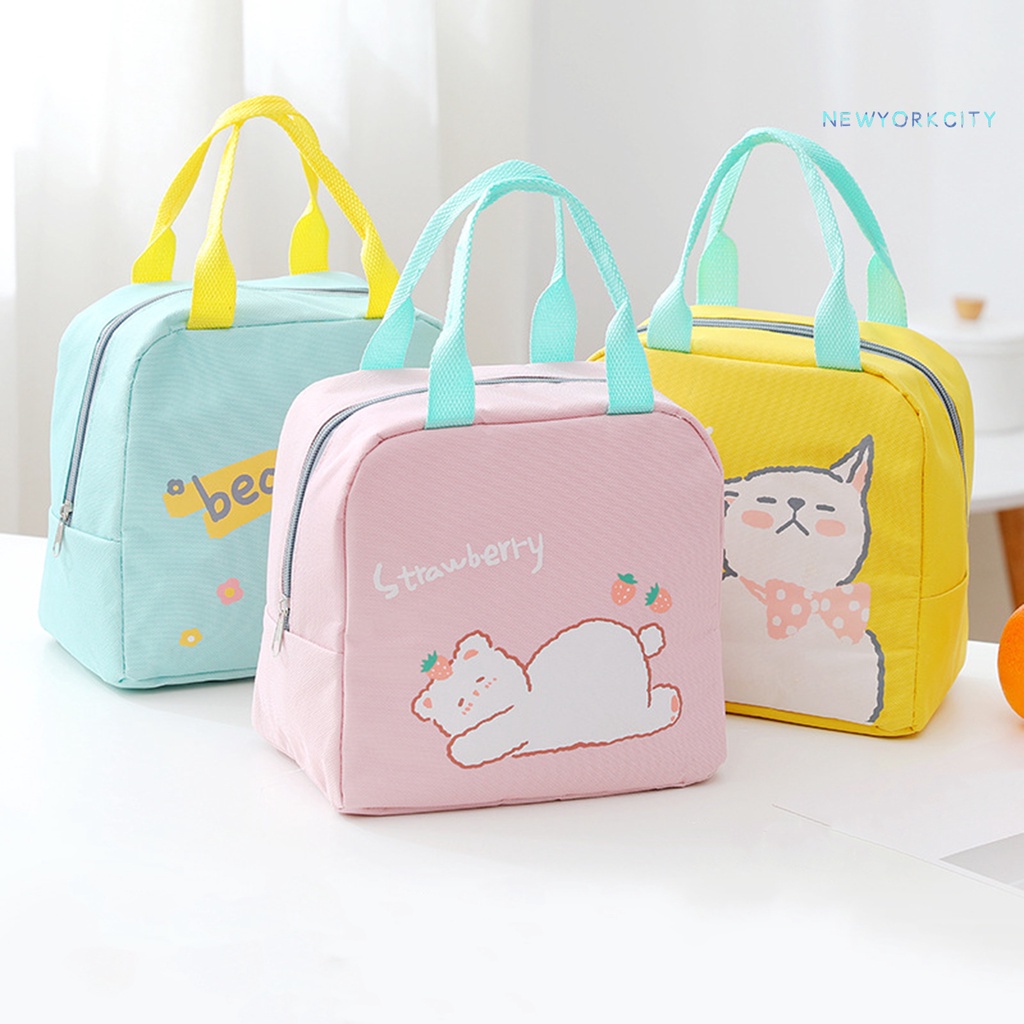 Túi Đựng Hộp Cơm Trưa Cách Nhiệt Bằng Vải Oxford Họa Tiết Hoạt Hình Sức Chứa Lớn Có Khóa Kéo Cho Hộ Gia Đình
