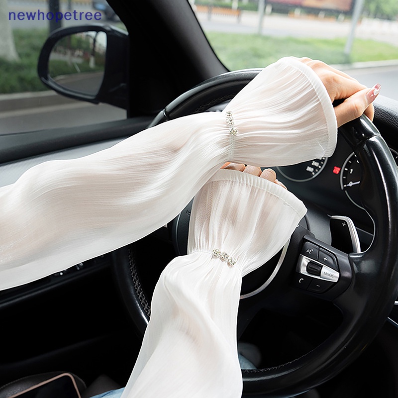 Ntvn Găng Tay Lụa Lạnh Mỏng Phối Ren Dáng Rộng Bảo Vệ Đảo Nếp Nhăn Cao Cấp Mùa Hè Cho Nữ Oak