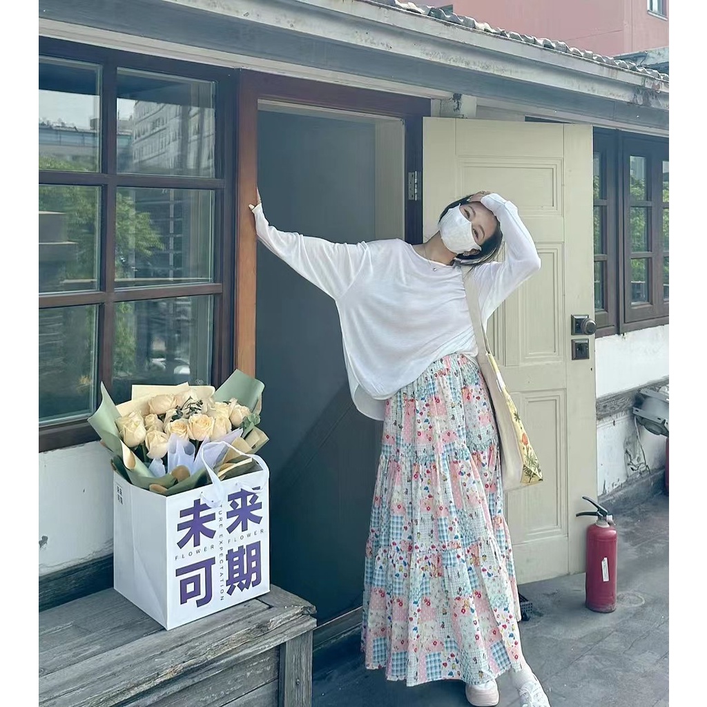 Chân Váy Dài Lưng Thun In Họa Tiết Hoa Phong Cách Hàn Quốc Thời Trang Mùa Hè Cho Nữ