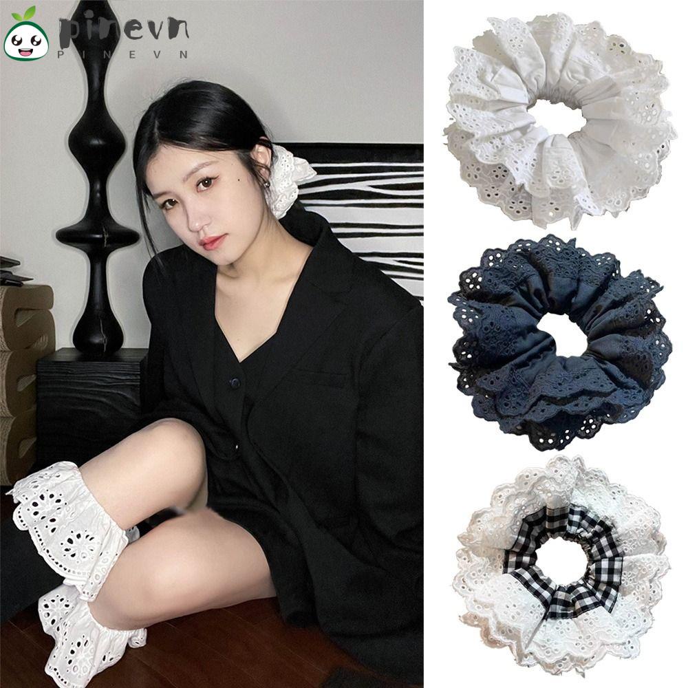 Dây Buộc Tóc Vải Cotton Mềm Mại Phối Ren Phong Cách Lolita