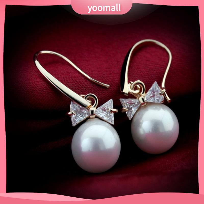 Bông Tai Nơ Đính Ngọc Trai Lấp Lánh Thời Trang [YM]